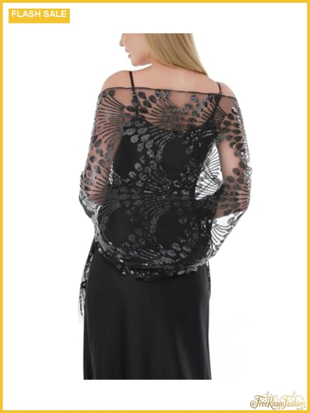 Embroidered Lace Chiffon Shawl Wrap Fringe Sequins Formal Evening